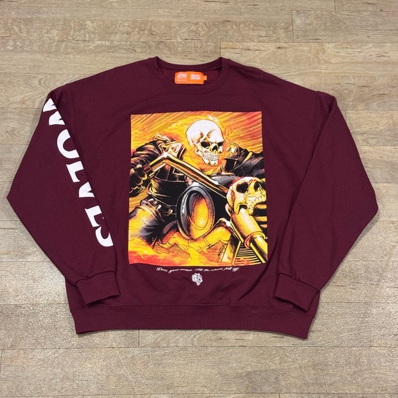Darc Sport Wolves x Marvel Ghost Rider Crewneck Burgundy Graphic Size Large